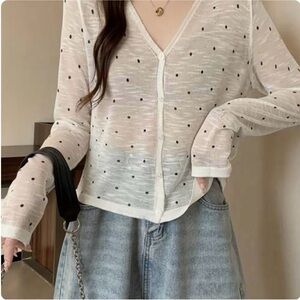 Polka dots white and blue sweater medium